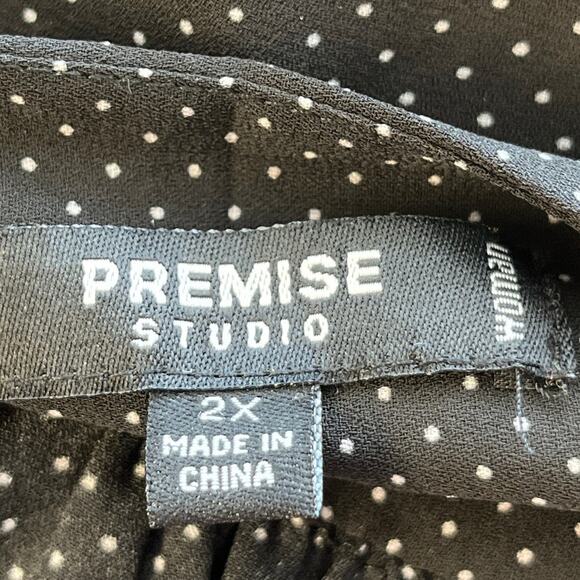 Premise Studio Womens 2X Black/White Polk-Dots Big Zipper Sheer Blouse Fairy - Picture 3 of 8